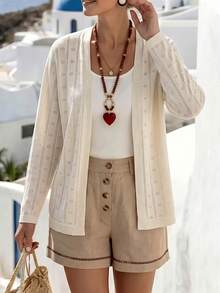 New Arrival Autumn Women's Apricot Knit Cardigan, Hollow Out Thin Cover Up. Perfect For Daily Wear, Trips, Vacations, Beaches And Seaside Bohemian Cas - Apricot - View 4