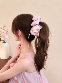topshiny Women's Striped Fabric Bow Banana Clip, Layered Ruffle Hair Clip, Large Ponytail Hair Tie, Cute French Style Daily Wear Hair Accessory,Hair Claws - Multicolor - View 9