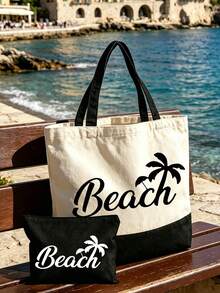 Bolso tote grande para mujer con estampado "Beach" - Esencial de verano. Bolso de playa de gran capacidad, bolso multifuncional, bolso de hombro portátil y de moda, bolsa de aseo de viaje, bolsa de maquillaje, bolsa de almacenamiento de trajes de baño, adecuado para oficina, playa, vacaciones, compras, fiesta, escuela, adecuado como recuerdo de viaje, regalo del Día del Maestro, regalo de vuelta a la escuela, regalo de fiesta, regalo de vacaciones - Multicolor - Ver 2