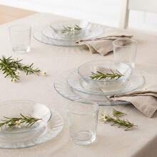 DURALEX | Complete Dinnerware Set For 4 People, 12 Pieces, Ultra-Resistant Tempered Glass, Microwave And Dishwasher   - Duralex Glass Dinnerware With Elegant And Durable Design - 12件套餐具,透明材質,附浮雕圖案 - 查看 8