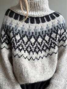 Sweater Lengan Panjang Leher Tinggi Motif Pulau, Desain Bahu Longgar, Pakaian Musim Gugur untuk Wanita, Musim Gugur, Busana Musim Gugur untuk Wanita, Pakaian Musim Gugur, Dekorasi Musim Gugur, Busana Musim Gugur - Aprikot - View 3