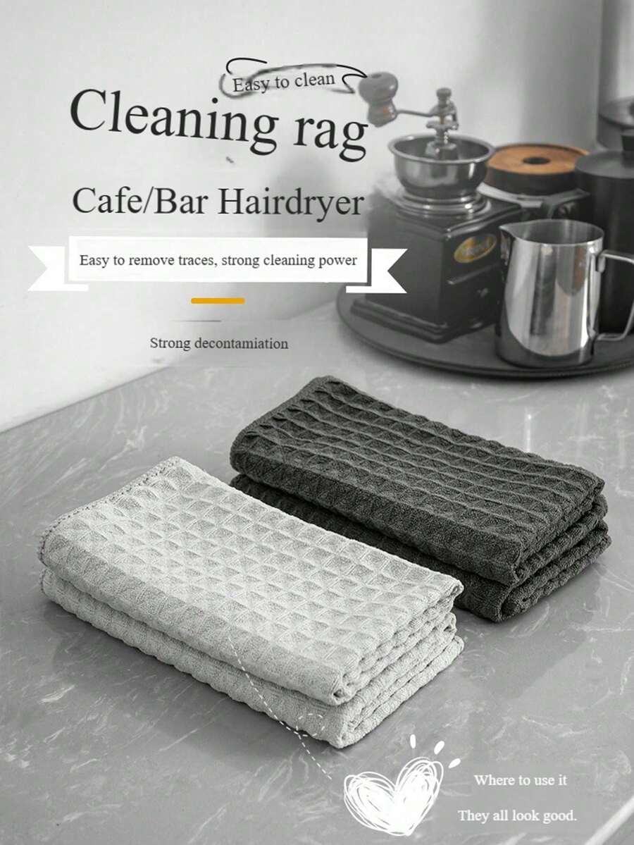 1pc Waffle Weave Cleaning Cloth - High Absorbent Polyester Square Dish And Glass Wiping Cloth, Suitable For Kitchen, Bathroom, Commercial Coffee Shop - Durable, Reusable, Modern Design, Waffle Weave Napkin, Bar Cleaning Cloth, Table, Kitchen, Coffee Machine Cloth, Absorbent And Stain-Removing, Multi-Purpose Household Microfiber Cleaning Cloth With Waffle Texture - A - View 1