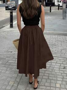 Women's Versatile Solid Color White Skirt, Casual Style For Spring/Summer, Suitable For Dates, Outings, Vacations, Graduations And Back To School - Dark Brown - View 4