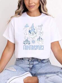 100% Cotton T-Shirt, Printed By Frozen Disney, Easy To Wear In Summer, Slightly Elastic, Breathable, Outdoor Holiday Sports. - 白色 - 查看 1