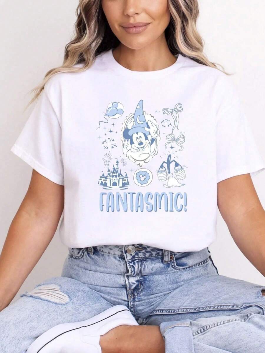 100% Cotton T-Shirt, Printed By Frozen Disney, Easy To Wear In Summer, Slightly Elastic, Breathable, Outdoor Holiday Sports. - 白色 - 查看 1