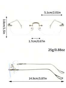 1pc Classic Rimless Metal Rectangle Glasses, Elegant High Grade Non-Prescription Eyewear, Fashion Daily Eyeglasses For Students Office Workers - Silver - View 6