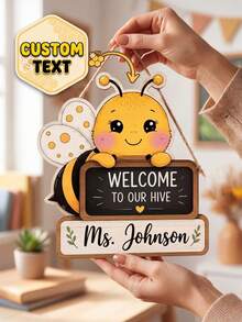 1pc Custom Name Bee Classroom Sign, Welcome To Our Hive Teacher Sign, Personalized Back To School Decor, Cute Hanging For Pre-K Room,Teacher Name Door Sign,Teacher Appreciation Gift,Back To School,Teacher's Day Gift - Multicolor - View 8