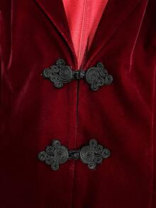 Women's Autumn/Winter Elegant Commute Holiday High-Quality Chinese Style Frog Button Decor Cinched Waist A-Line Long Sleeve Blazer - Burgundy - View 8