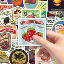 50pcs Fresh Cartoon American Retro Fruit Labels Creative Lemon Grape DIY Decoration Milk Tea Cup Stickers - Retro Fruit Labels - 1999 - View 7