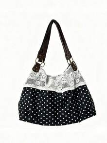 Personalized Slouchy Leisure Shoulder Tote Bag, Classic Polka-Dot Stitching Design, Practical And Versatile, Suitable For Daily Commuting Etc . - Multicolor - View 7