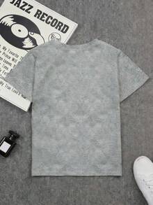 Girls' Short Sleeve T-Shirt With Heart, Flower And Letter Print, Cool And Breathable For Spring/Summer, 100% Cotton, Loose And Casual Fit In Small Sizes - Grey - View 2