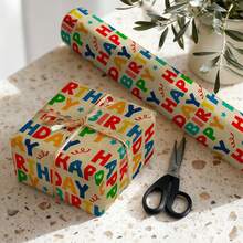 Rouleau de papier cadeau 5m/16.4ft, papier d'emballage cadeau, motif Joyeux Anniversaire, papier kraft mat, 43cm X 500cm, convient pour le DIY, les réunions entre meilleurs amis, les fêtes d'anniversaire, la décoration de vacances - Joyeux anniversaire - Voir 7