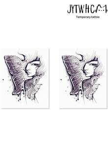 2 Sketch Butterfly Figure Spine Tattoos, Matte, Arm Back, Lasts 3-5 Days - Black - View 5