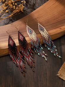 SOUL BEADING أقراط بوهيمية مصنوعة يدويًا بشرابات طويلة متدرجة الألوان، وردي وبني، متعددة الاستخدامات للتنقل اليومي والعطلات، أقراط متدلية جذابة - احمر خشبي - مشاهدة 5
