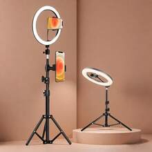 10 Inch LED Ring Light, 110cm/43 Inch Adjustable Tripod And Phone Holder - Dimmable, Multi-Fixture Suitable For Selfie, Live Streaming, Makeup, Photography, USB Powered, No Battery Required, Indoor Use, Photography Lighting | Ring Light With Phone Holder | Stylish Metal Tripod - Multicolor - View 2