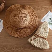 1pc Women's Straw Hat Spring/Summer Sun Protection Bucket Hat Versatile Wide Brim Beach Straw Woven Sun Hat For Daily Outings - Multicolor - View 6