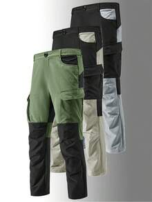 Men's Functional Hiking Pants, Colorblock Design, With Cargo Pockets, Suitable For Hiking, Camping And Outdoor Activities Sports - Black - View 1