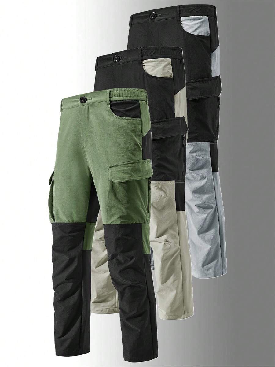 Men's Functional Hiking Pants, Colorblock Design, With Cargo Pockets, Suitable For Hiking, Camping And Outdoor Activities Sports - Black - View 1