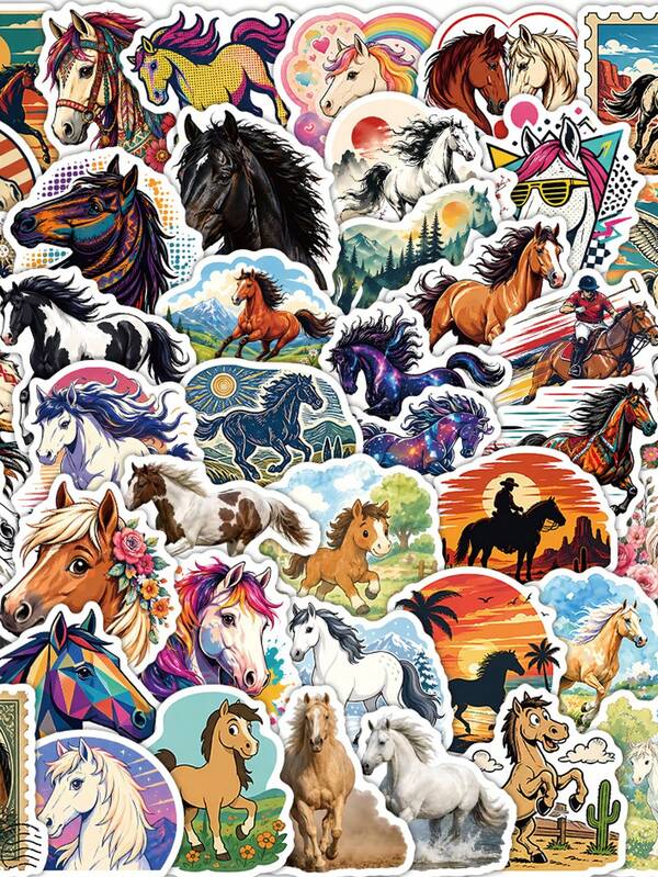50PCS Cartoon Horse Riding Sticker For Water Bottles, Laptop, Scrapbook, Journal, Waterproof Vinyl Stickers For Woman, For DIY Crafts Gifts,Office Decoration ,Scrapbook Supplies