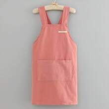1pc Washed Linen Apron, Cross Back Straps, Solid Color Woven Fabric With Double Pockets, Neutral Design Work Apron, Suitable For Cooking, Cafe, Gardening, Painting, Office Use - Multicolor - View 4