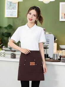 [Canvas Apron] 1pc Extended Waistband Reinforced Seams Kitchen Canvas Apron | Women's Restaurant Waitress Half Apron - Multicolor - View 7