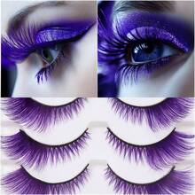 Pestaas postizas naturales, 5 pares de pestaas postizas esponjosas de ojo de gato para Halloween, cosplay, maquillaje de escenario morado - "Púrpura - Ver 2