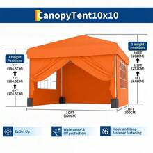 BouPower 10x10 Pop Up Canopy With 4 Sidewalls,Outdoor Instant Canopy Tent  For Commercial Events, Camping, Backyard Parties - Orange - View 6