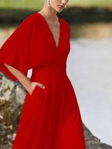 Modern Chinese-Style Jumpsuit With Asymmetrical Neckline, Mid-Waist, For Everyday Wear, Spring/Summer 2026 - Red - View 2