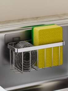 Stainless Steel Kitchen Storage Rack For Sponges, Dishcloths, Ginger, Garlic, And Scallions; A Drill-Free, Self-Draining Design That Is Waterproof And Moisture-Resistant-Easy To Install Without Damaging The Wall. - Multicolor - View 4