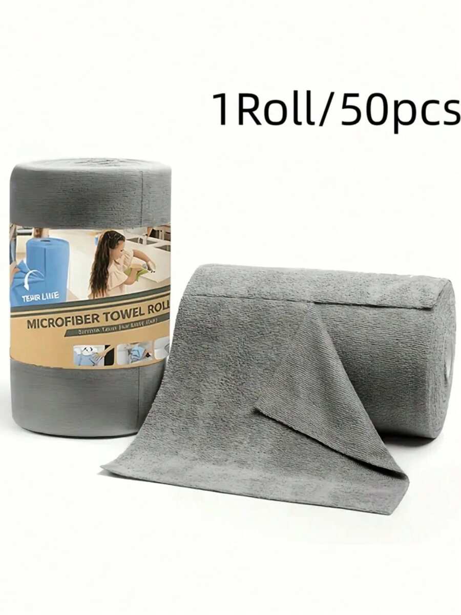 1 Roll 50pcs Reusable Cleaning Cloth, Household Kitchen Dishcloth, Tear-Off Disposable Dish Cloth, Thickened Absorbent, Suitable For Living Room, Bedroom And Kitchen Cleaning, Kitchen Tear-Off Cloth