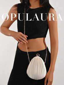 OpulAura 1pc Apricot Satin Fabric Women's Pleated Handbag, Exquisite/Charming Sparkling Diamond Bracelet Decoration, Fashionable Asymmetric Box Shape Women's Clutch, Suitable For Party, Formal Dress, Ball, Graduation Ceremony, Bridal Attire, Party Handbag, Wedding Clutch. - Apricot - View 9
