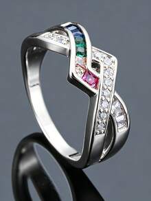 1pc Colorful Gemstone Intertwined Ring, Ins Style Design, Versatile Elegant Daily Accessory For Women - JZ20663 - View 2