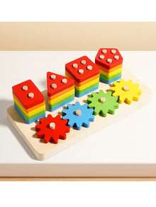 Juguete de apilamiento de madera colorido - Torre de clasificación de formas, ayuda con el reconocimiento de formas y el entrenamiento de habilidades motoras finas, bloques de construcción educativos - Multicolor - Ver 13
