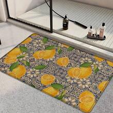 1pc, Home Decor, Lemon Pattern Print, Linen Kitchen Rug, Kitchen Mat, Floor Mat, Bathroom Mat, Door Mat, 3D Print Rectangular, Suitable For Living Room, Bedroom, Hallway, Bathroom, Laundry Room - Polyester Rug, Suitable For Indoor And Outdoor Home Decor - Multicolor - View 2