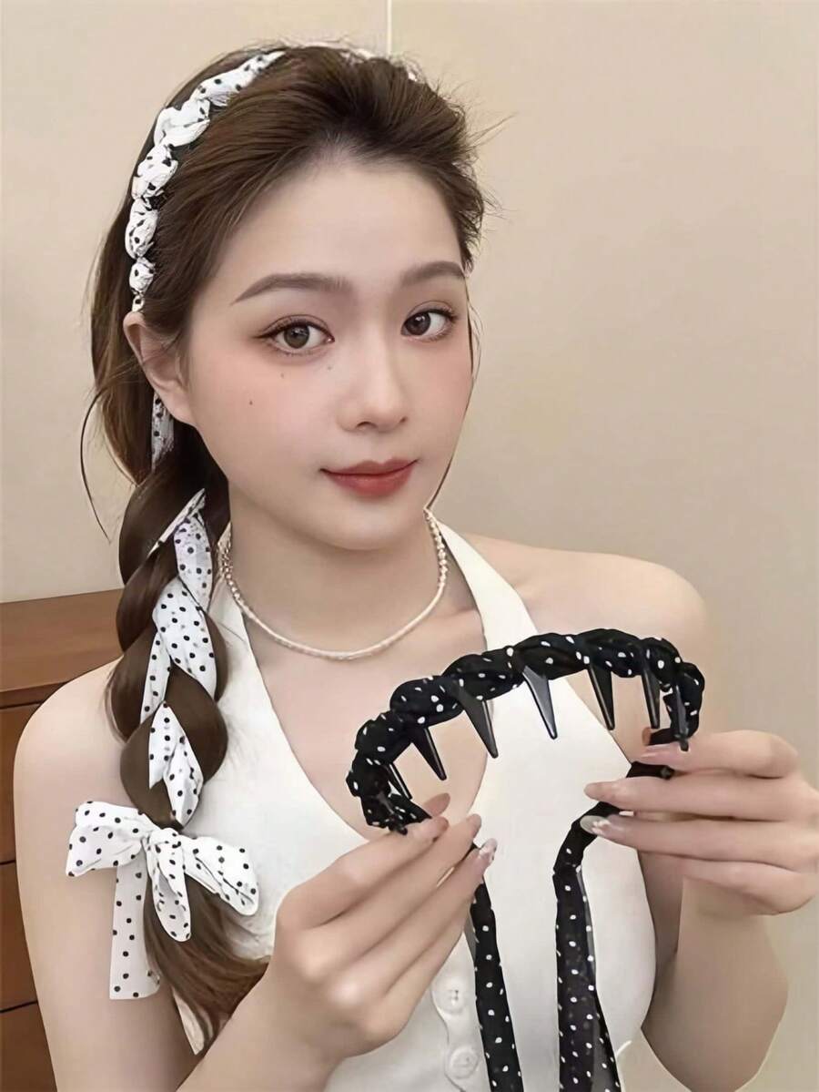 2/1pc Women's Premium New Style Headband, With Floating Band, Wavy Dots And Toothed Design, High Crown Pressure Headband Hair Accessory
