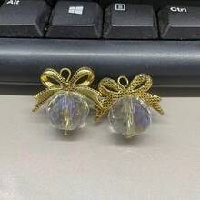 16mm Glass Triangular Faceted Round Beads With Alloy Bowknot DIY Pendant Loose Beads Necklace Earring Accessories For Keychain Bag Phone Car Hanging Decor - 16mm Triangular Facet + Bow Pendant - View 16