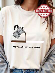 100% Cotton Short Sleeve T-Shirt For Coffee Lovers, Featuring Mocha Coffee Machine Graphic And Sarcastic Inspirational Text. - 白色的 - 查看 2