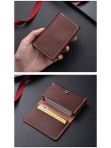 1 Piece Men's Solid Dark Green Bifold Wallet, Smooth Plain Surface Contrast White Stitched Edge Foldable Multi Card Cash Storage Purse For Business Da - Multicolor - View 2