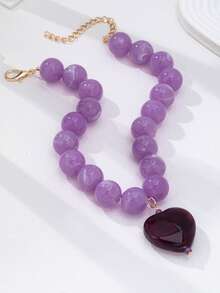 1/2 Piezas Collar de Declaración con Cuentas Gruesas Moradas para Mujeres - Gargantilla con Colgante de Corazón de Acrílico, Joyería Morada Audaz para Fiestas & Uso Diario - Multicolor - Ver 7
