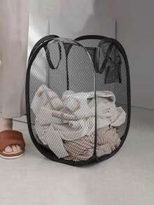 1pc Black And White Foldable Laundry Basket With Handles And Side Pockets, Large Capacity Pop-Up Laundry Cart Basket, Foldable Mesh Dirty Clothes Storage Basket With Handles, Please Check Size Label Before Purchase, Also Suitable For Bathrobe Storage, Valentine's Day Gift - Multicolor - View 9