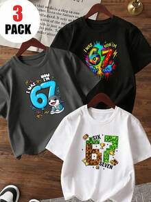 Set 3 Camisetas Infantiles Estampadas, Ligera y Transpirable, Ideal para Uso Diario en Verano, Disponible en Diversos Colores para Toda la Infancia y Adolescencia - Multicolor - Ver 1