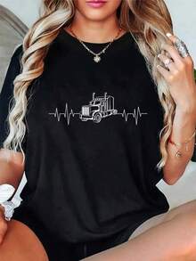 100% Aodón Truck Drr Trucker Truckie Vehicle V Driving Teamster Camiseta - Negro - Ver 2