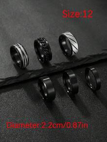 6pcs Set Minimalist Stainless Steel Rings, Silver, Gold, Black Color, Rotatable Chain Design, Suitable For Outdoor Sports And Daily Wear - 6-piece Set - View 27