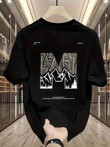 Camiseta de manga corta para hombre, de algodón puro de alta calidad, con estampado de marca de moda, nuevo estilo de verano, corte holgado, talla grande, informal y versátil. - Negro - Ver 2