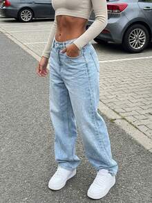 Jeans rectos y holgados de estilo retro para mujer, casuales para primavera - Lavado ligero - Ver 5
