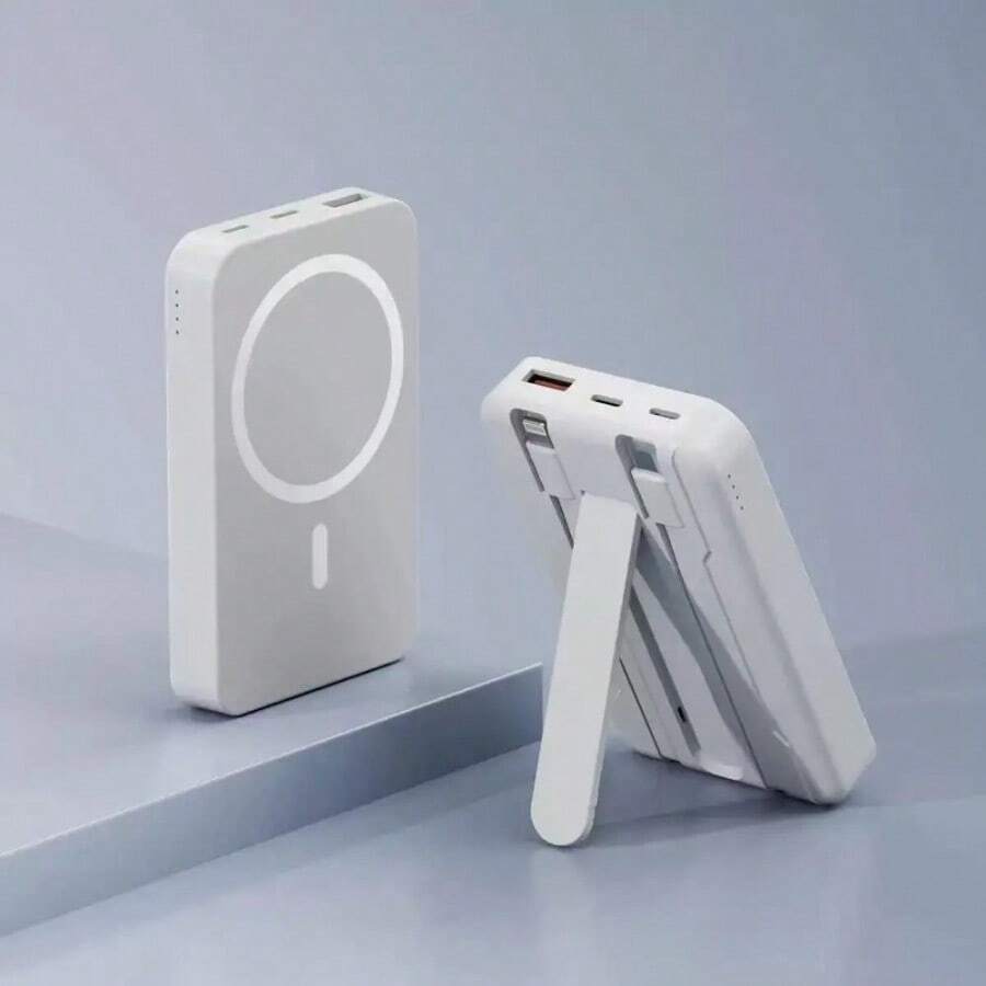 Power Bank Magnético 10000mAh, Accesorio Portátil para Smartphone - BLANCO-10000mAH(Modelo de doble uso con soporte) - Ver 1