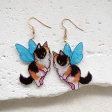 Original Design Handmade Shine Resin Earrings Funny Cute Statement Earrings Creative Earrings Cute Blue Wing Cat Spirit Earrings Drop Earrings Dangle Earrings For Women Girl Cat Lover Gift - Cute Blue-winged Cat Spirit - View 6