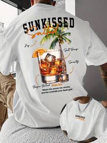 [Imágenes Frontales y Traseras] Camiseta de hombre, camiseta con estampado creativo de cocotero + cóctel, ropa de verano para hombre, camisetas de verano, camisetas y camisas para hombre, ta - Blanco - Ver 2