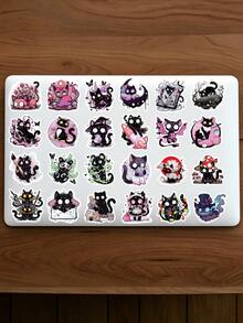 50pcs Horror Soul Cat Creative Waterproof Stickers, Suitable For Laptop, Water Bottle, Skateboard, Guitar, Refrigerator, Desktop, Wall, Helmet, Scrapbook, Phone Case Decoration, Holiday Gift, Birthday Party Gift School Supplies - 50pcs - View 3