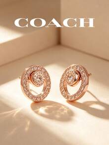 F68009-RGD Pendientes de botón de lujo minimalista Coach, diseño clásico para uso diario - Dorado - Ver 4